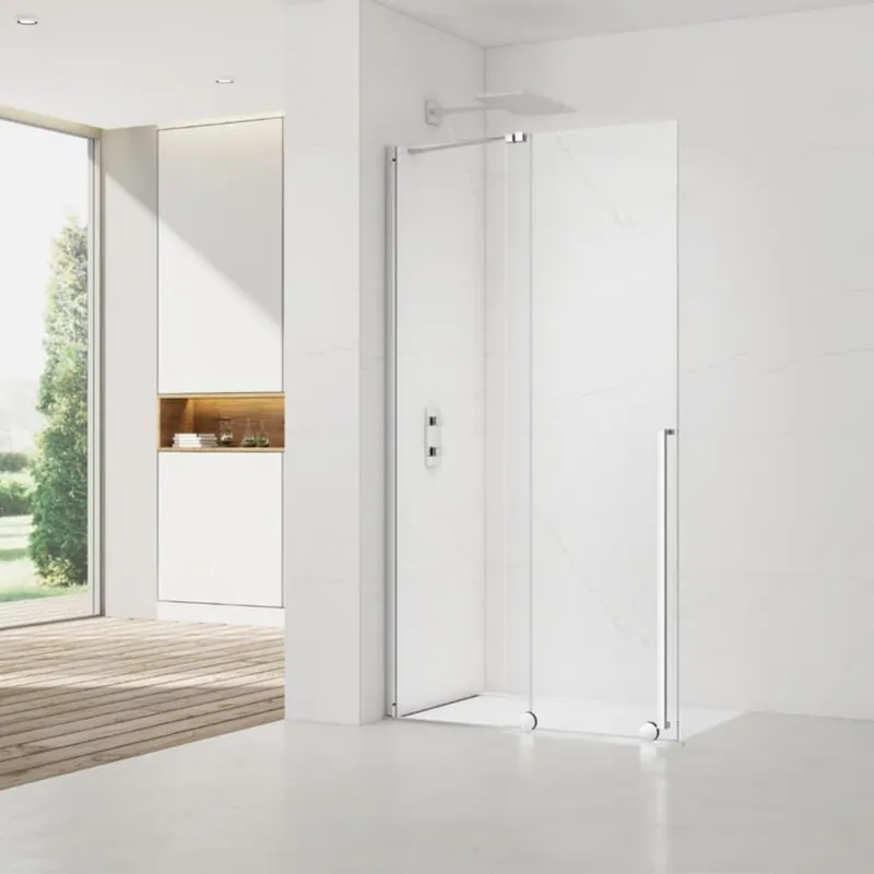 X-MOTION 110x200cm Paroi en verre coulissante Crystal Glass® 8 mm anticalcaire, avec bras et profilés chrome brillant (SATBWIXM1