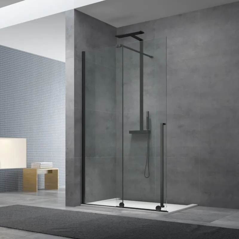 X-MOTION 140x200cm Paroi en verre coulissante Crystal Glass® 8 mm anticalcaire, avec bras et profilés Noir mat (SATBWIXM140C)