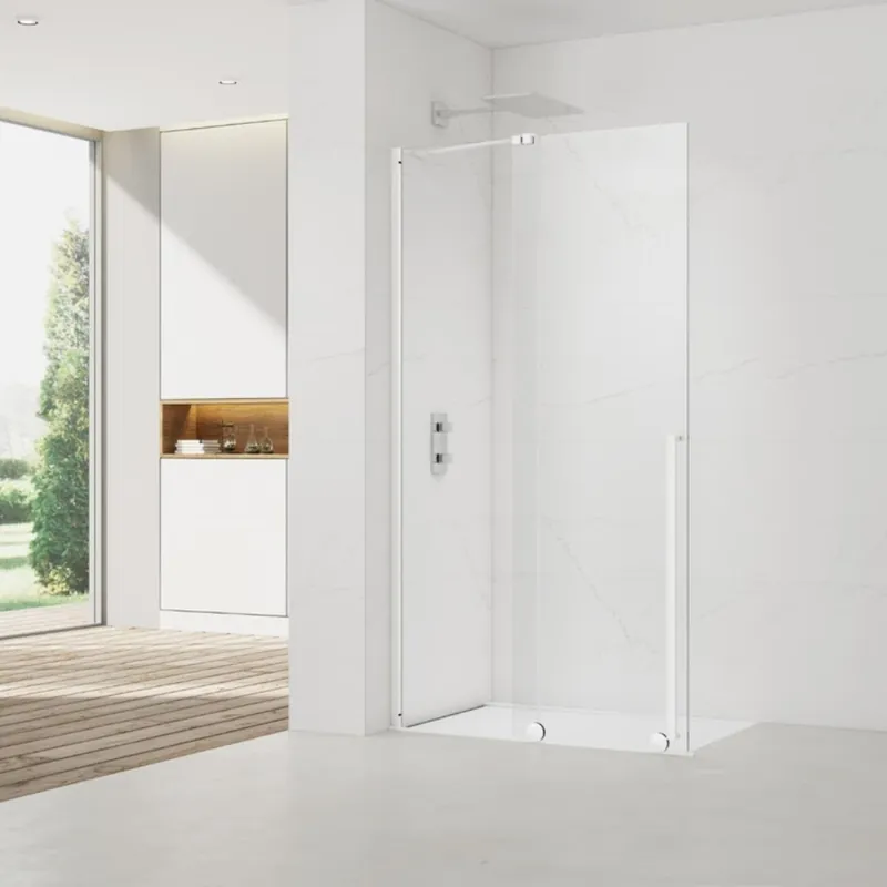 X-MOTION 110x200cm Paroi en verre coulissante Crystal Glass® 8 mm anticalcaire, avec bras et profilés Blanc (SATBWIXM110B)