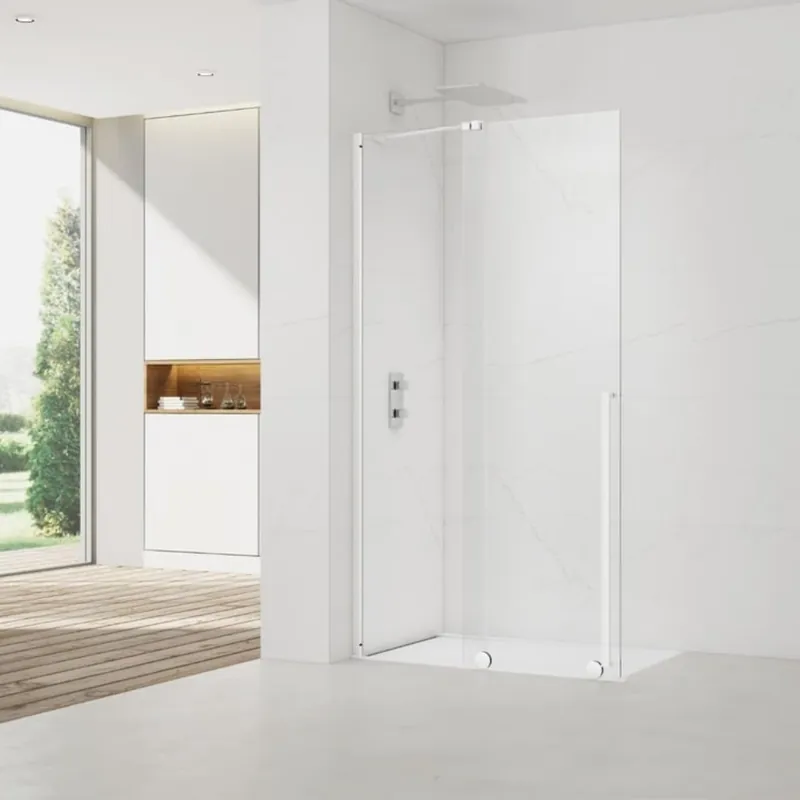 X-MOTION 120x200cm Paroi en verre coulissante Crystal Glass® 8 mm anticalcaire, avec bras et profilés Blanc (SATBWIXM120B)