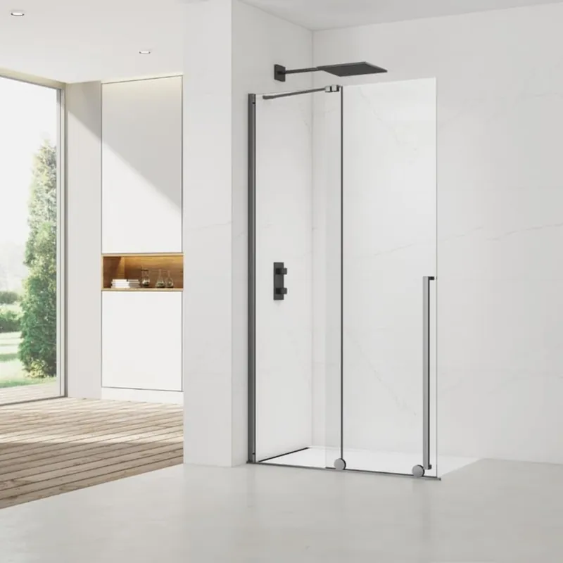 X-MOTION 110x200cm Paroi en verre coulissante Crystal Glass® 8 mm anticalcaire, avec bras et profilés Gun métal (SATBWIXM110GM)