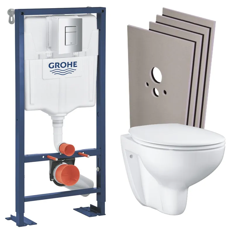 SOLIDO Pack Bâti-support + Cuvette suspendue + Abattant +Set de montage +Plaque chrome (AUTOPORTANT-BAU-1-SABO)