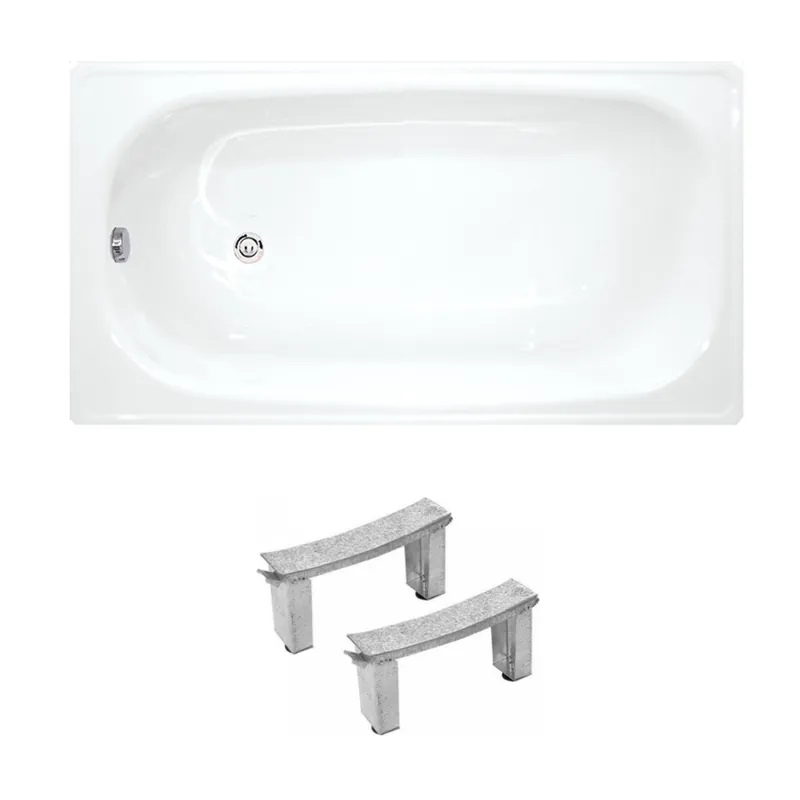Riga 130x70 cm baignoire gain de place 150 L en acier émaillé avec pieds, gauche et droite, blanc (3403-SET)
