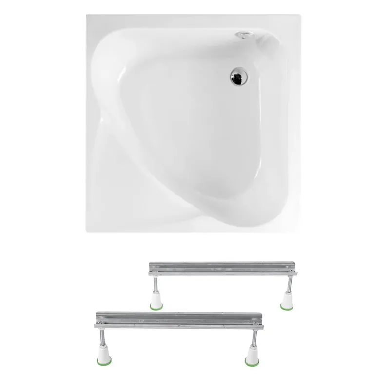 Carmen 90x90 cm baignoire d‘angle gain de place 95 L en acrylique, avec pieds, orientation droite, blanc (29611-SET)