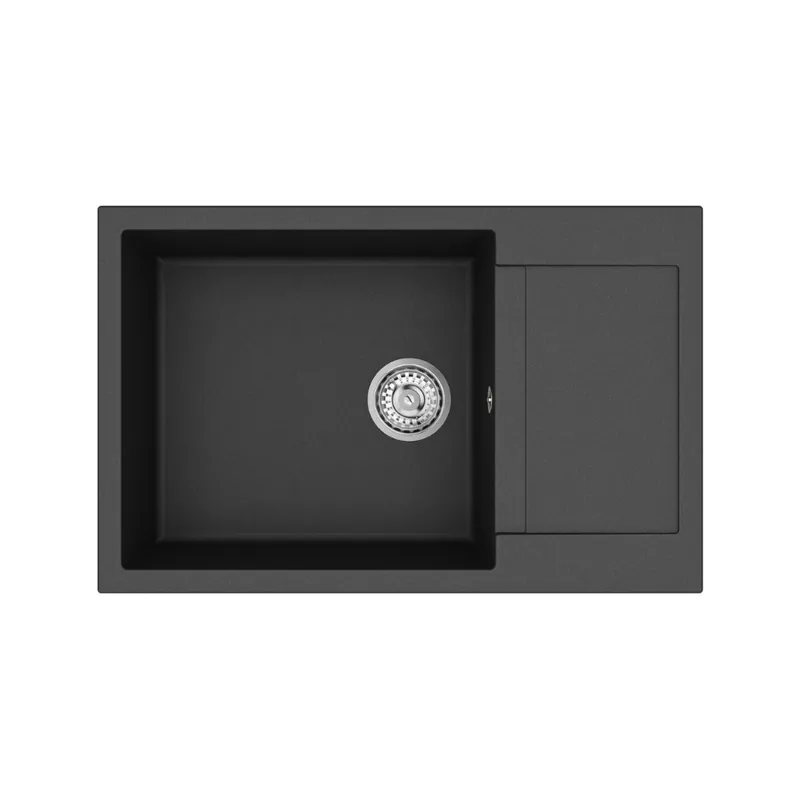 78x50 cm évier avec égouttoir réversible en Granite, à encastrer, noir (SATSINKGQT105B)