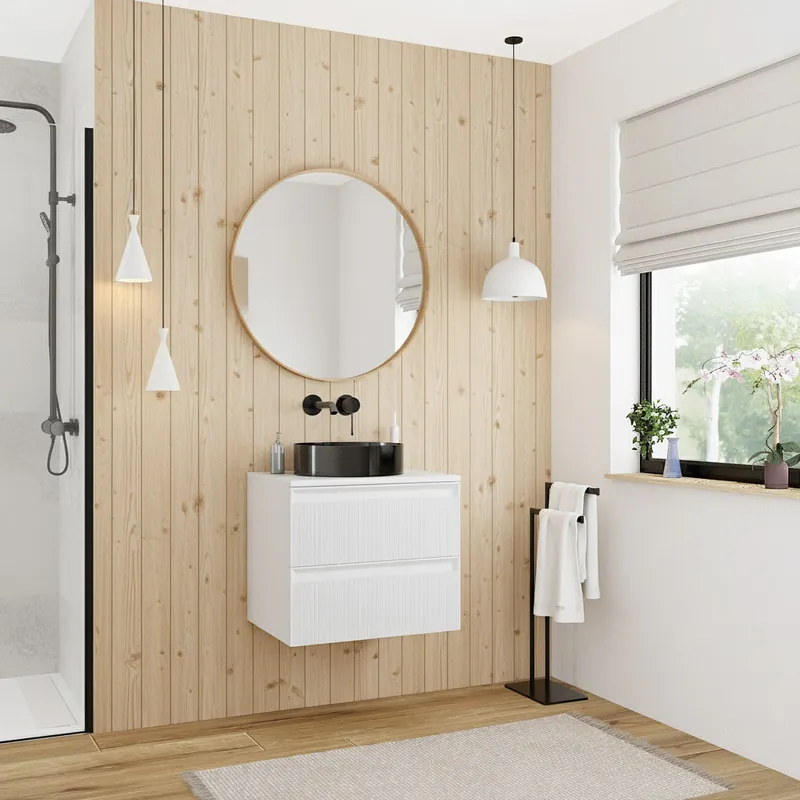 Meuble de salle de bain 60 cm blanc cassé Ceramia 59,4 x 45,5 x 50 cm (CERAMIA-3OW60)