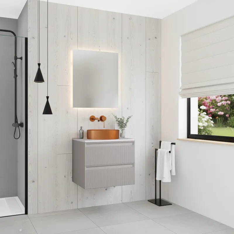 Nouveau meuble de salle de bain 60 cm, gris perle (CERAMIA-3LG60)
