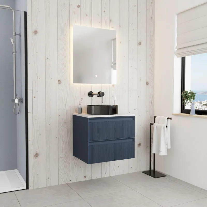 Nouveau meuble de salle de bain 60 cm, bleu foncé (CERAMIA-3DB60)