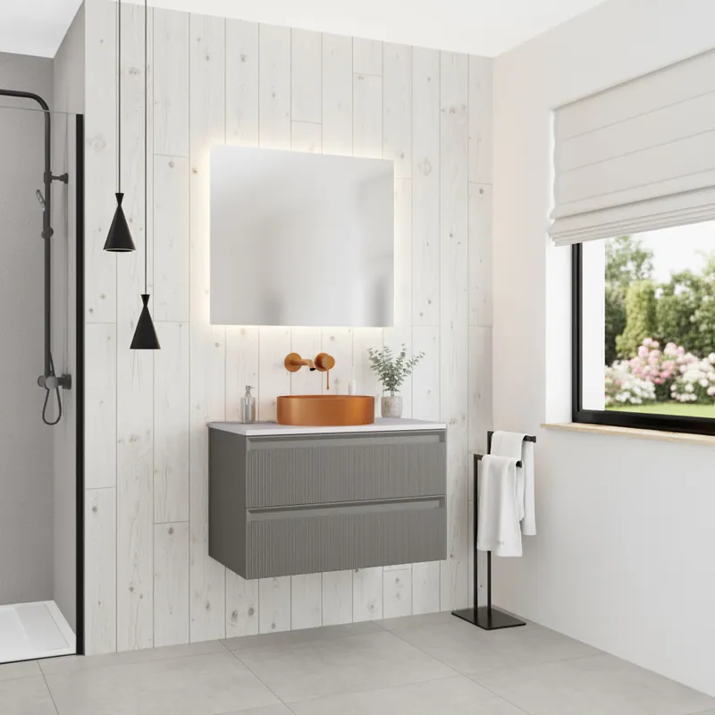 Meuble de salle de bain 80 cm gris foncé Ceramia 79,4 x 45,5 x 50 cm (CERAMIA-3DG80)