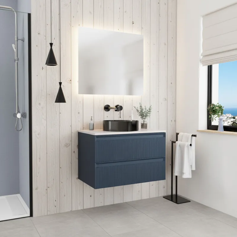 Meuble de salle de bain 80 cm bleu foncé Ceramia 79,4 x 45,5 x 50 cm (CERAMIA-3DB80)