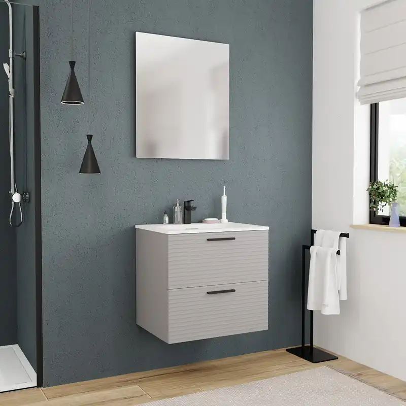 Meuble de salle de bain assemblé, Ceramia, 60cm, gris perle (CERAMIA-4LG60)