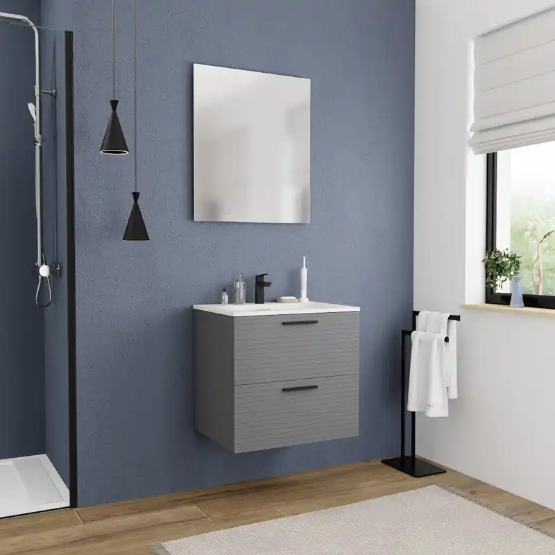 Meuble de salle de bain assemblé, Ceramia, 60cm, gris foncé (CERAMIA-4DG60)