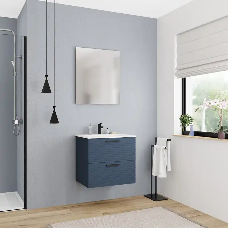 Meuble de salle de bain assemblé, Ceramia, 60cm, bleu foncé (CERAMIA-4DB60)