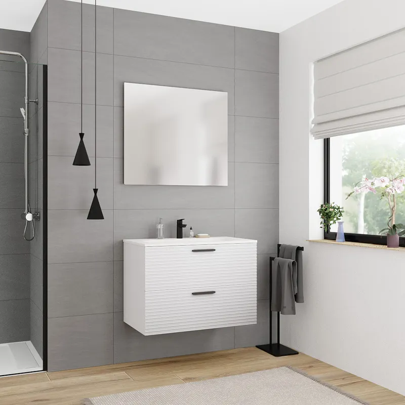 80cm, meuble de salle de bain assemblé, blanc cassé (CERAMIA-4OW80)