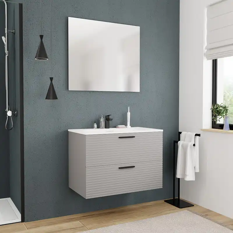 80 cm, meuble de salle de bain assemblé, gris perle (CERAMIA-4LG80)