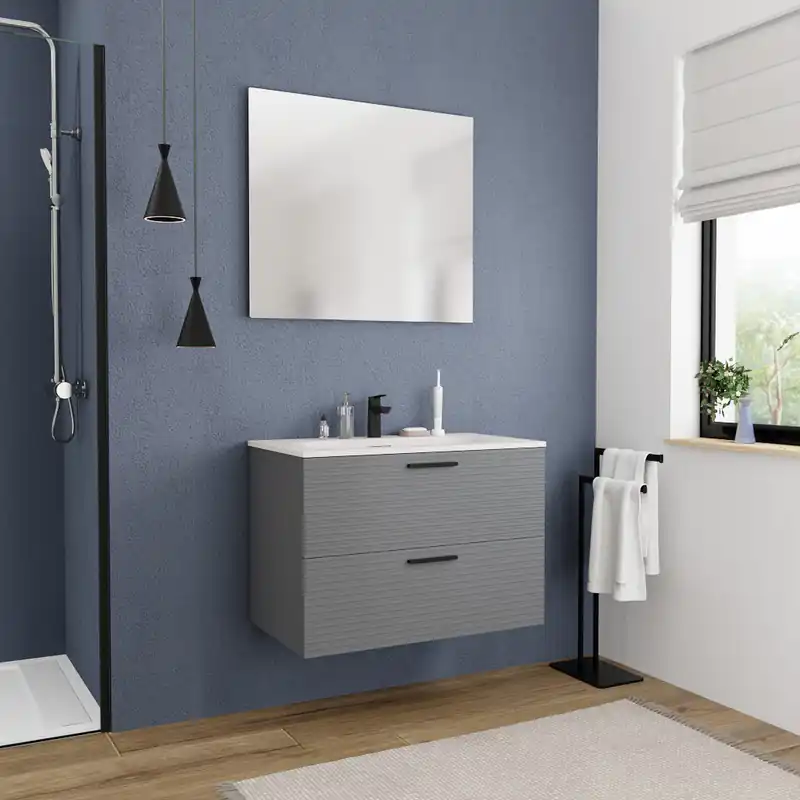 80cm, meuble de salle de bain assemblé, gris foncé (CERAMIA-4DG80)