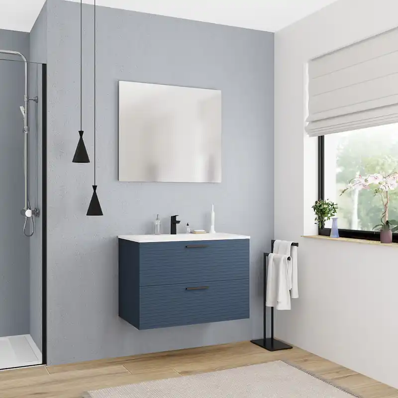 80 cm, meuble de salle de bain assemblé, bleu foncé (CERAMIA-4DB80)