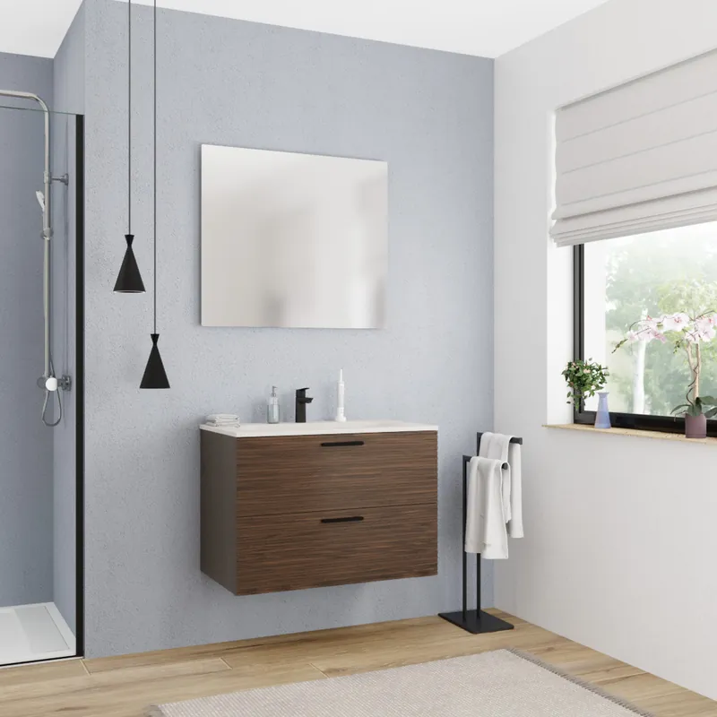 80 cm, meuble de salle de bain assemblé, couleur chêne (CERAMIA-4DW80)