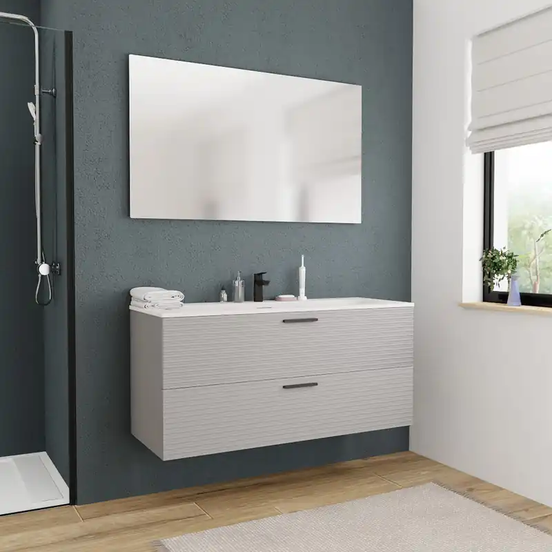 120 cm, meuble de salle de bain assemblé, gris perle (CERAMIA-4LG120)