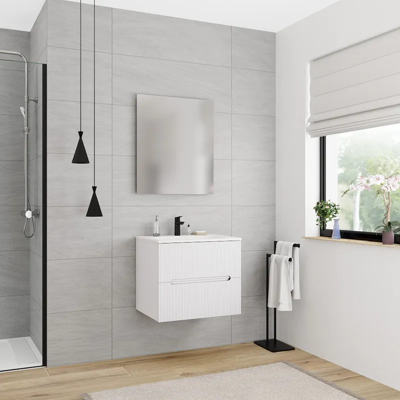 60 cm, meuble de salle de bain assemblé, blanc cassé (CERAMIA-5OW60)