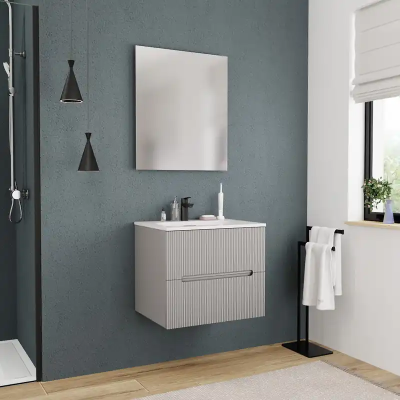 Meuble de salle de bain suspendu Ceramia 60 cm, gris perle, assemblé (CERAMIA-5LG60)