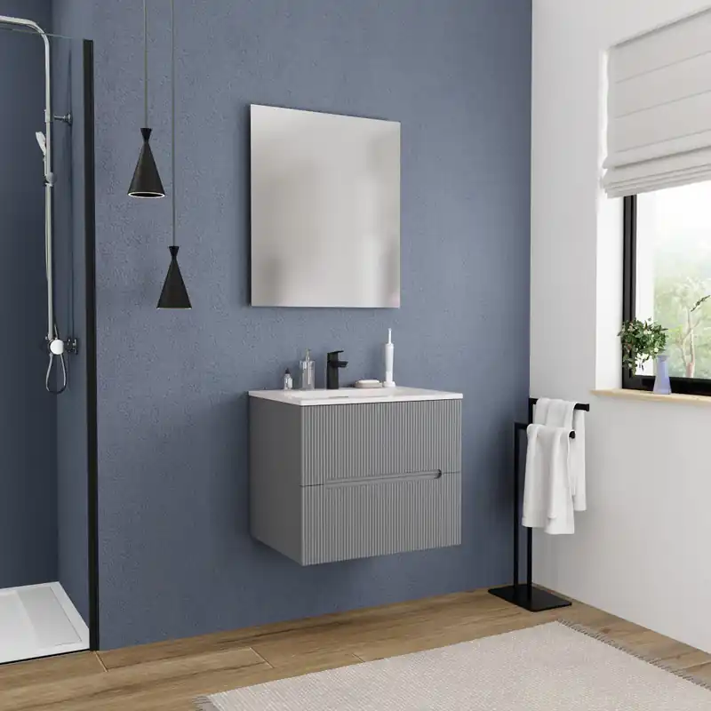 Ceramia 60 cm, meuble de salle de bain assemblé, gris foncé (CERAMIA-5DG60)