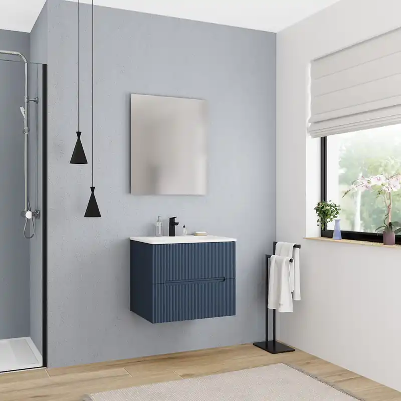 Ceramia 60 cm, meuble de salle de bain assemblé, bleu foncé (CERAMIA-5DB60)