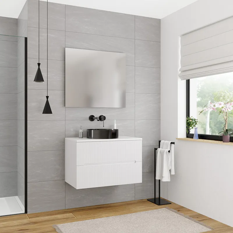 Ceramia 80cm, meuble de salle de bain assemblé, blanc cassé (CERAMIA-5OW80)