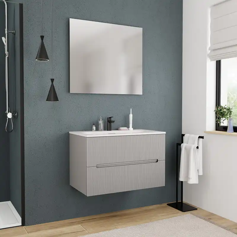 Ceramia 80cm, meuble de salle de bain assemblé, gris perle (CERAMIA-5LG80)
