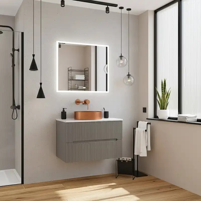 Nouveau meuble de salle de bain 80 cm, gris foncé (CERAMIA-5DG80)