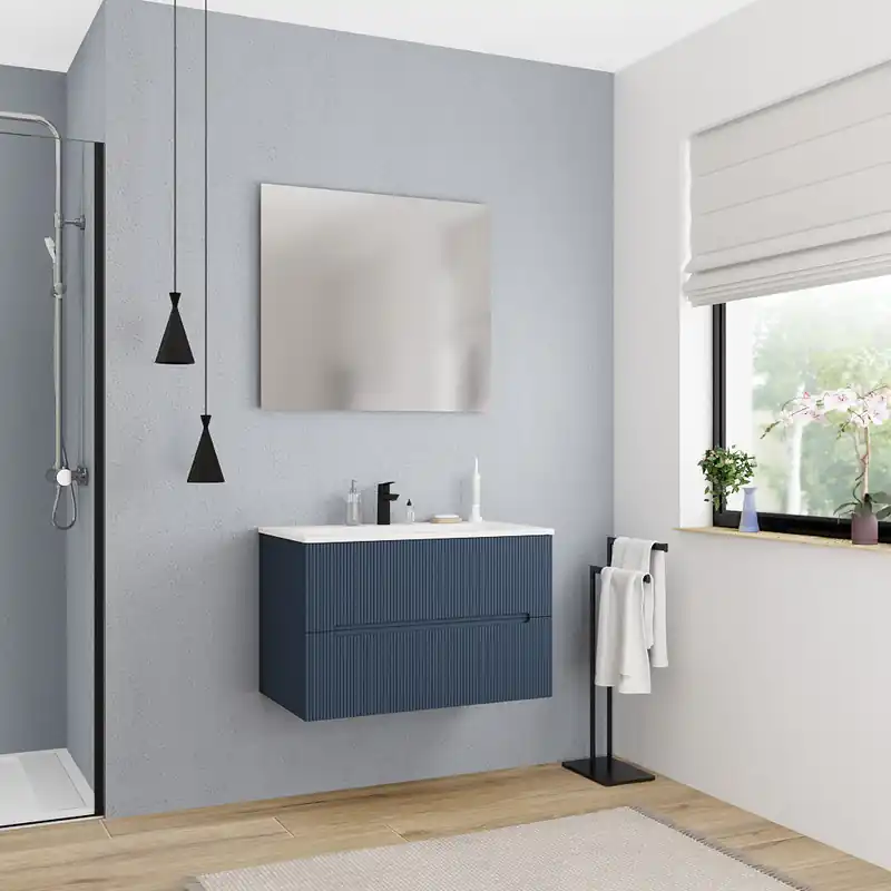 Ceramia 80cm, meuble de salle de bain assemblé, bleu foncé (CERAMIA-5DB80)