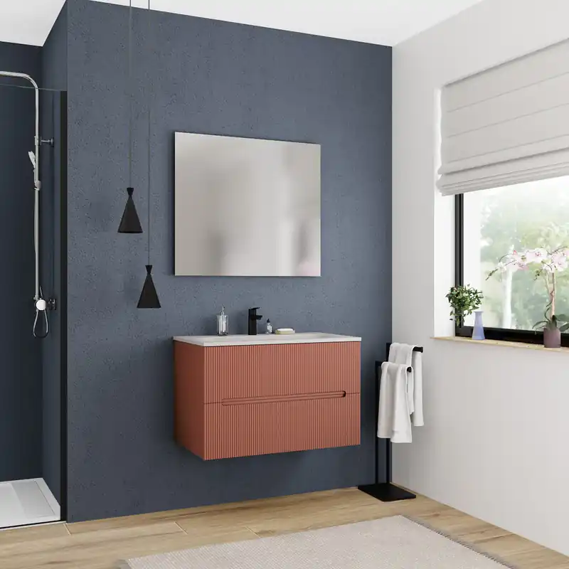 Ceramia 80cm, Nouveau meuble de salle de bain assemblé, orange (CERAMIA-5O80)