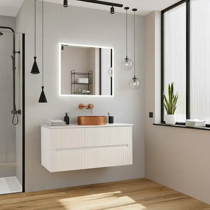 Meuble de salle de bain 120 cm blanc cassé Ceramia 119,4 x 45,5 x 50 cm (CERAMIA-5OW120)
