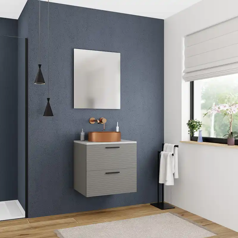Set complet 60 cm plan vasque blanc mat + meuble assemblé, gris foncé (CERAMIA-4DG60-S)