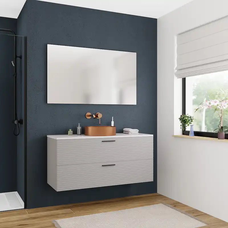 Ceramia Set complet 120 cm plan vasque blanc mat + meuble assemblé, gris perle (CERAMIA-4LG120-S)