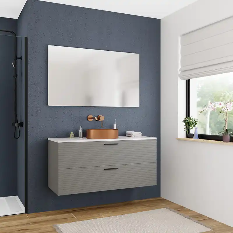 Set complet 120 cm plan vasque blanc mat + meuble assemblé, gris foncé (CERAMIA-4DG120-S)