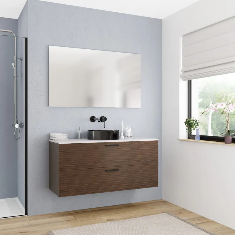 Set complet 120 cm plan vasque blanc mat + meuble assemblé, couleur chêne (CERAMIA-4DW120-S)