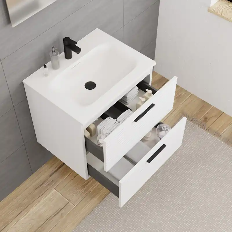 Set complet 60 cm vasque blanc mat + meuble assemblé, blanc cassé (CERAMIA-4OW60-V)