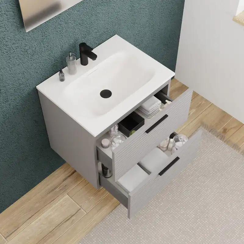 Set complet 60 cm vasque blanc mat + meuble, gris perle (CERAMIA-4LG60-V)