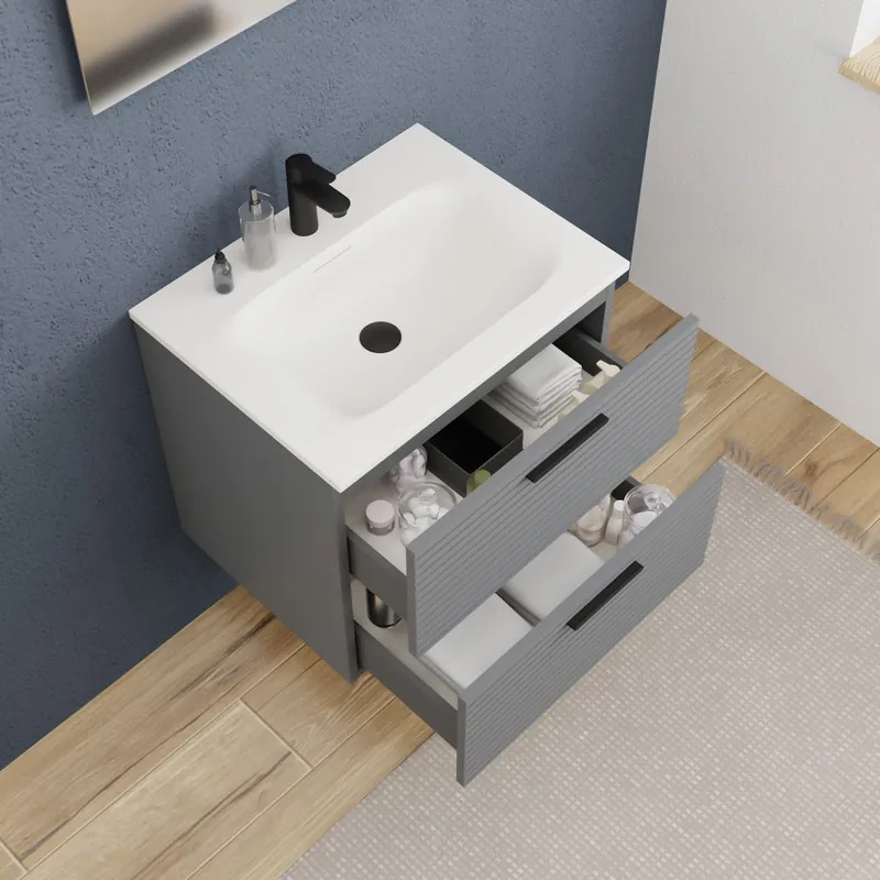 Set complet 60 cm vasque blanc mat + meuble, gris foncé (CERAMIA-4DG60-V)