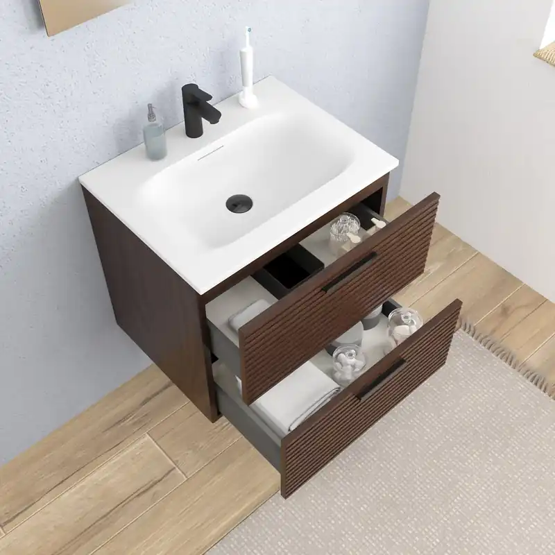 Set complet 60 cm vasque blanc mat + meuble couleur chêne (CERAMIA-4DW60-V)