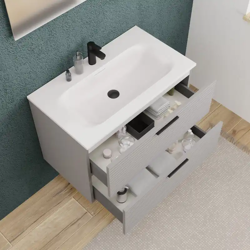 Set complet 80 cm vasque blanc mat + meuble, gris perle (CERAMIA-4LG80-V)