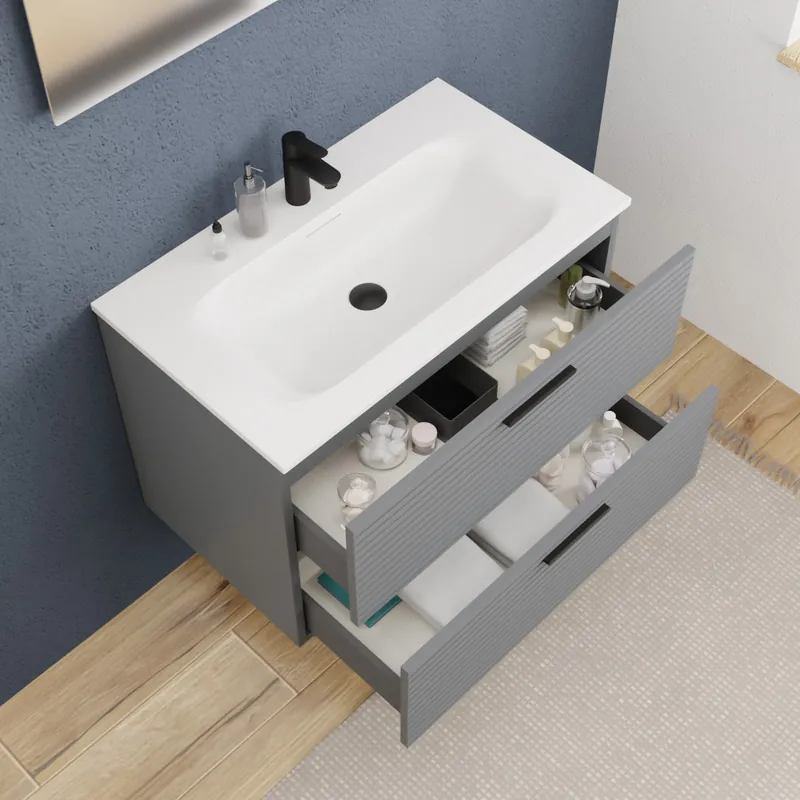 Set complet 80 cm vasque blanc mat + meuble, gris foncé (CERAMIA-4DG80-V)