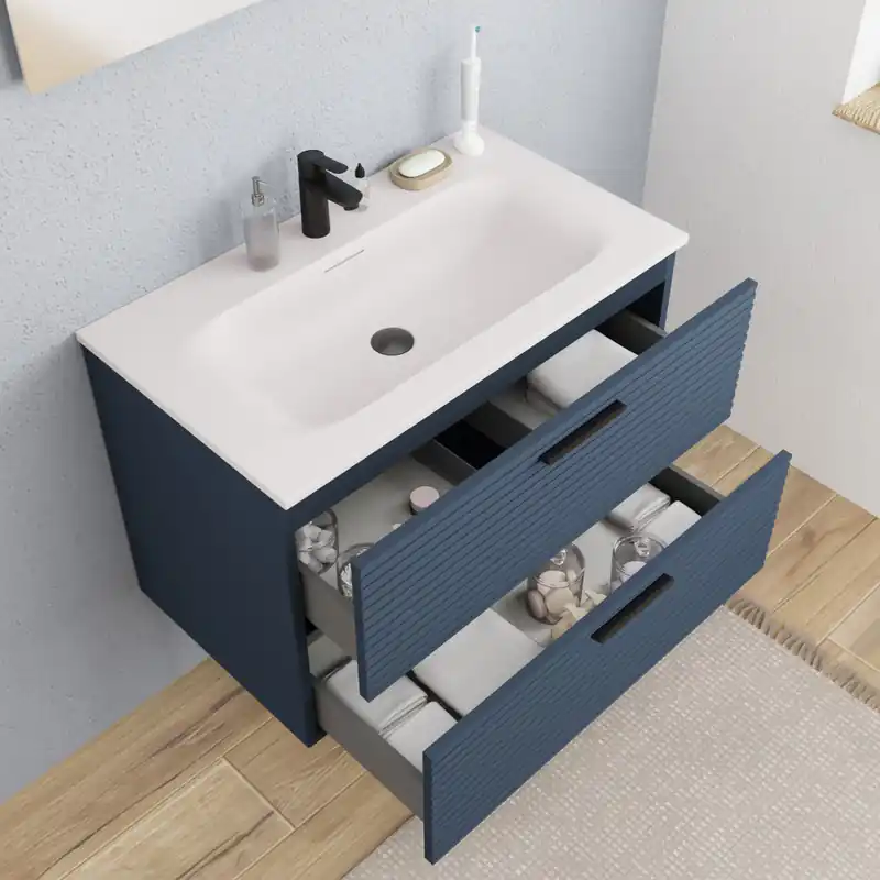 Set complet 80 cm vasque blanc mat + meuble, bleu foncé (CERAMIA-4DB80-V)