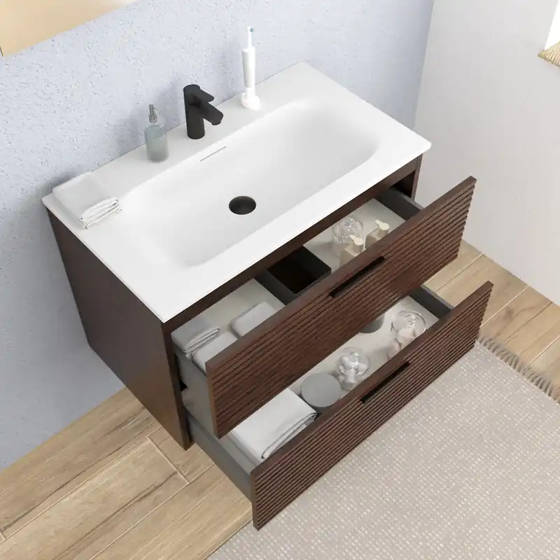 Set complet 80 cm vasque blanc mat + meuble couleur chêne (CERAMIA-4DW80-V)