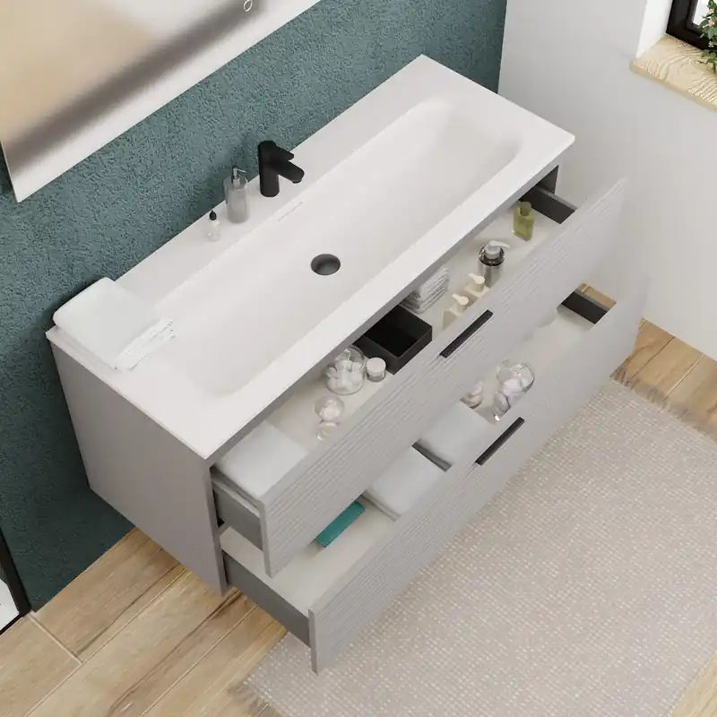 Set complet 120 cm vasque blanc mat + meuble, gris perle (CERAMIA-4LG120-V)