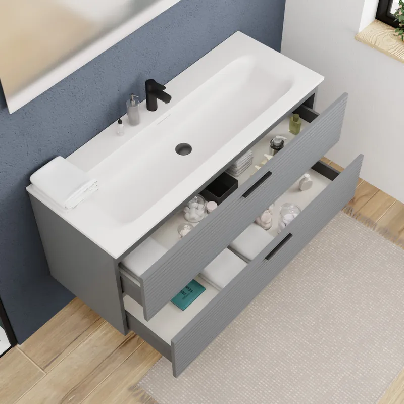 Set complet 120 cm vasque blanc mat + meuble, gris foncé (CERAMIA-4DG120-V)