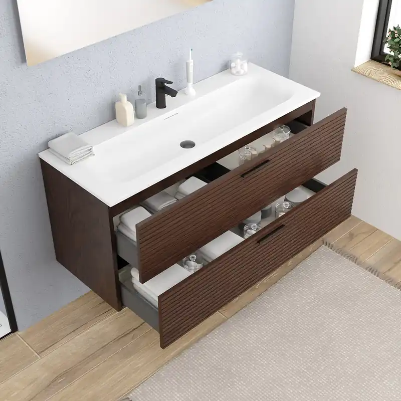 Set complet 120 cm vasque blanc mat + meuble couleur chêne (CERAMIA-4DW120-V)