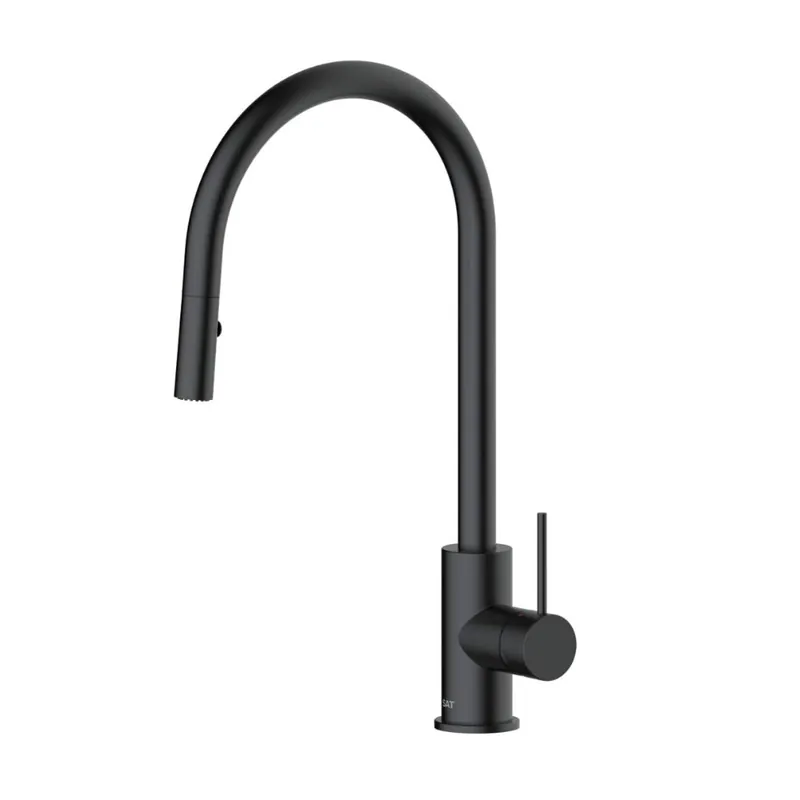 Aurum mitigeur évier à levier sur pied 44 cm avec douchette extractible 2 jets, noir mat (SATBAUR286C)