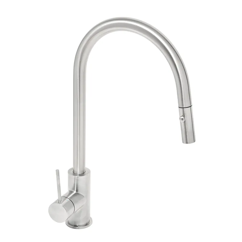 Aurum mitigeur évier à levier sur pied 44 cm avec douchette extractible 2 jets, inox (SATBAUR286NRZ)
